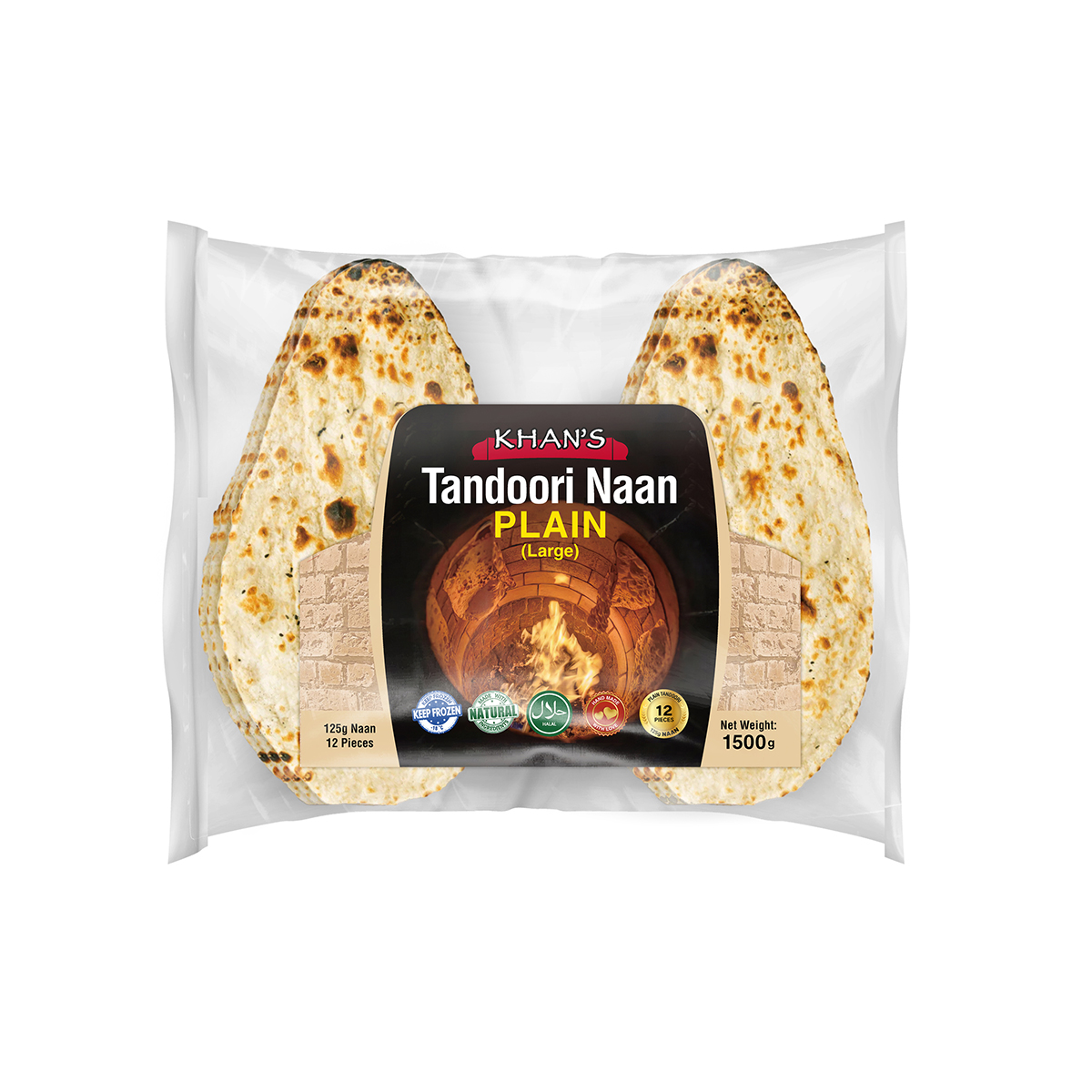 KHAN’S Tandoori Naan (Plain) 125gx12pcs (1500g)